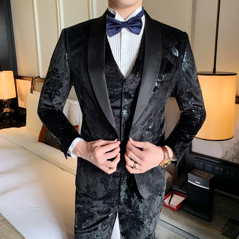 Цветочный костюм для собаки Homme Mariage барочные костюмы для мужчин 3XL осень Vestito Da Sposo костюм из 3 предметов мужские свадебные костюмы