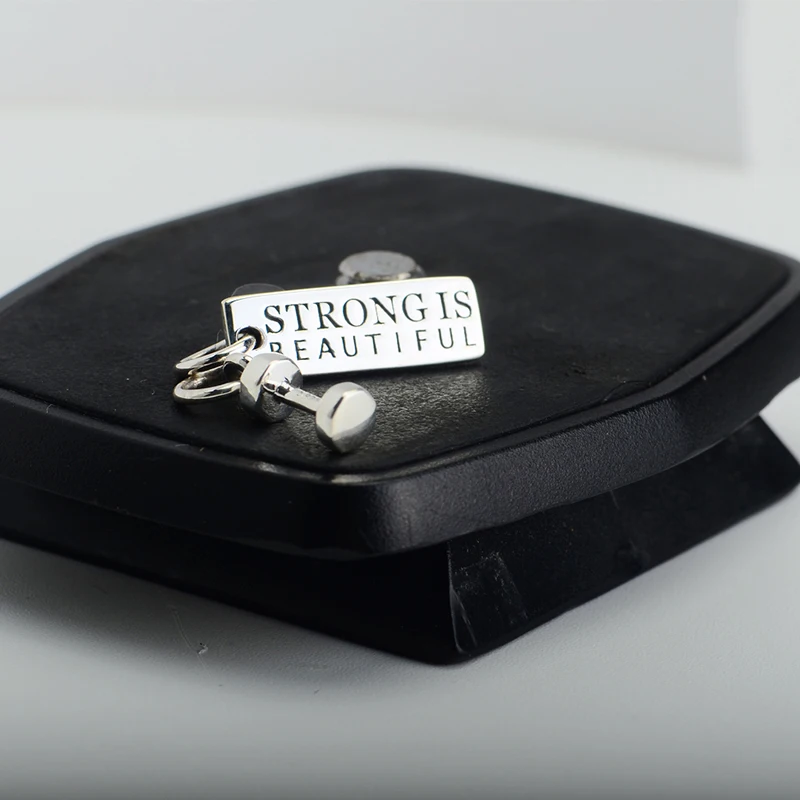 Фитнес ювелирные изделия 925 стерлинговое серебро подвеска бирка и гантеля