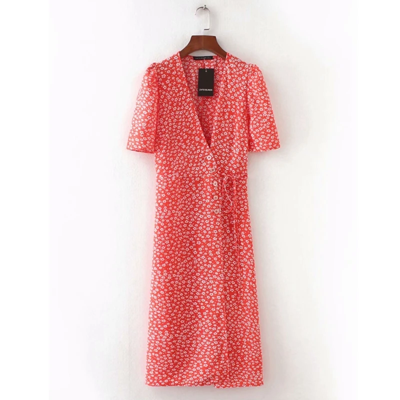 Женское платье пачка винтажное средней длины с цветочным принтом в стиле бохо