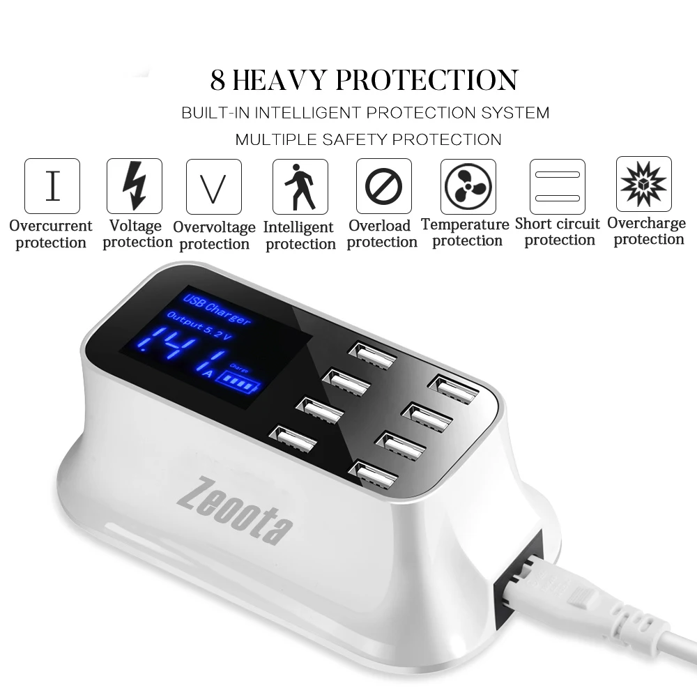 Смарт Мульти USB зарядное устройство 8 портов lcd цифровой дисплей настольный адаптер переменного тока зарядное устройство для телефона для iPhone iPad samsung huawei Nexus htc