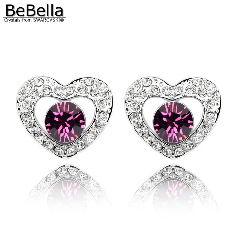 Женские серьги BeBella в форме сердца с кристаллами сделанные элементами Swarovski|heart