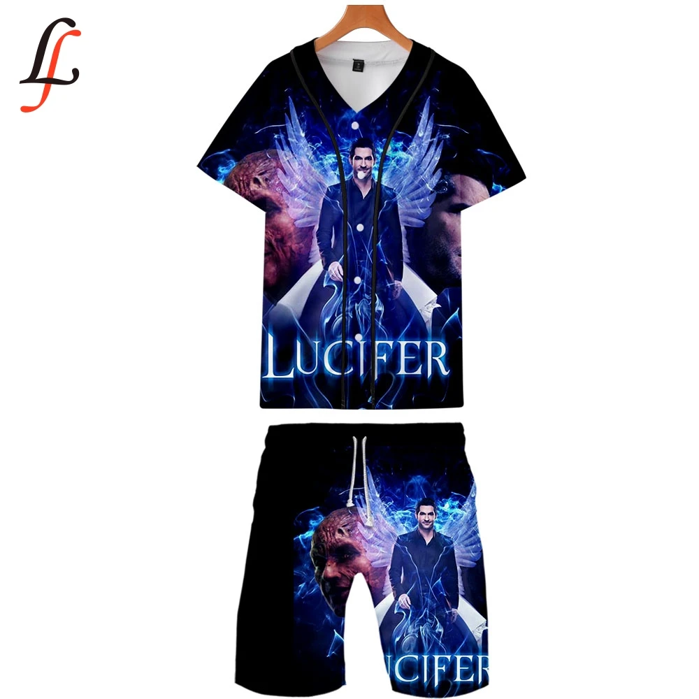 Lucifer летние новые мужские повседневные пляжные костюмы шорты с коротким рукавом свитер+ брюки Быстросохнущий Спортивный костюм мужские спортивные костюмы Спортивная одежда