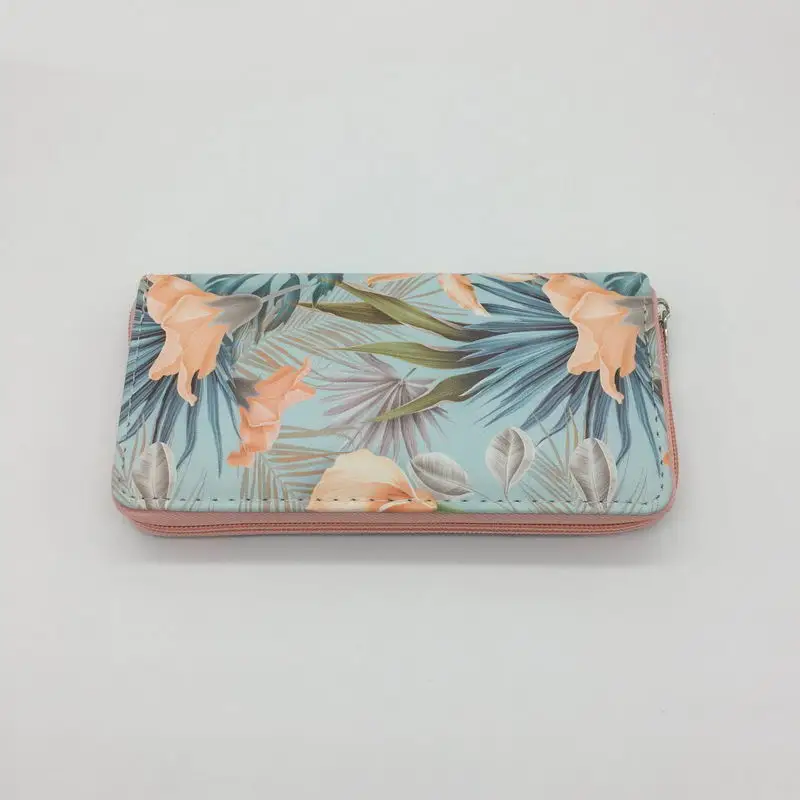

KANDRA Summer New Gorgeous Floral Printed Long PU Leather Wallets for Women Watercolor Zipper Coin Purse Card Wallet Travel Gift