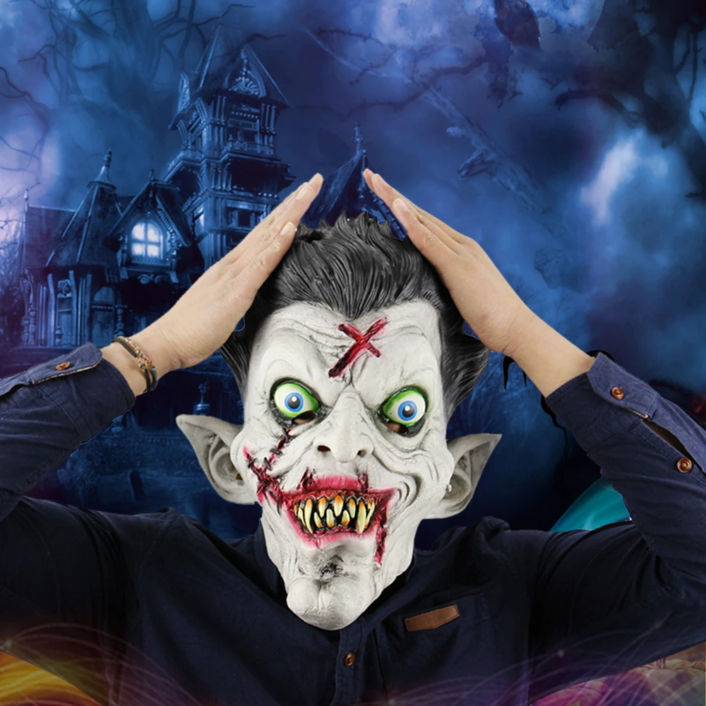 Смешной латексный с полной головой страшная маска зомби Зубастый призрак маски