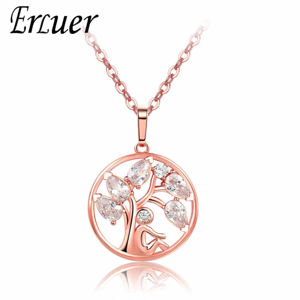 Женское ожерелье с подвеской ERLUER Tree of life покрытое розовым золотом и серебром