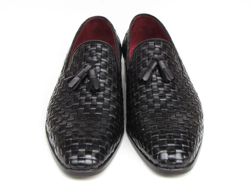 Paul Parkman Men's Tassel Loafer Black Woven Leather | Обувь