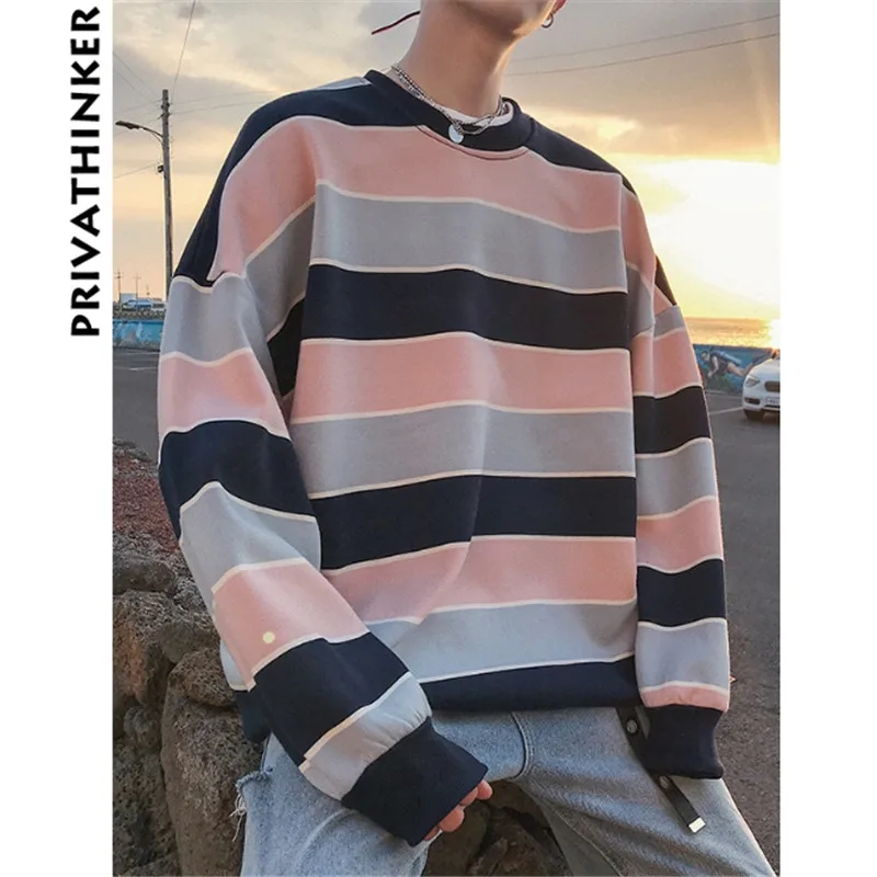 Мужской весенний японский осенний Свободный пуловер Privathinker мужские полосатые