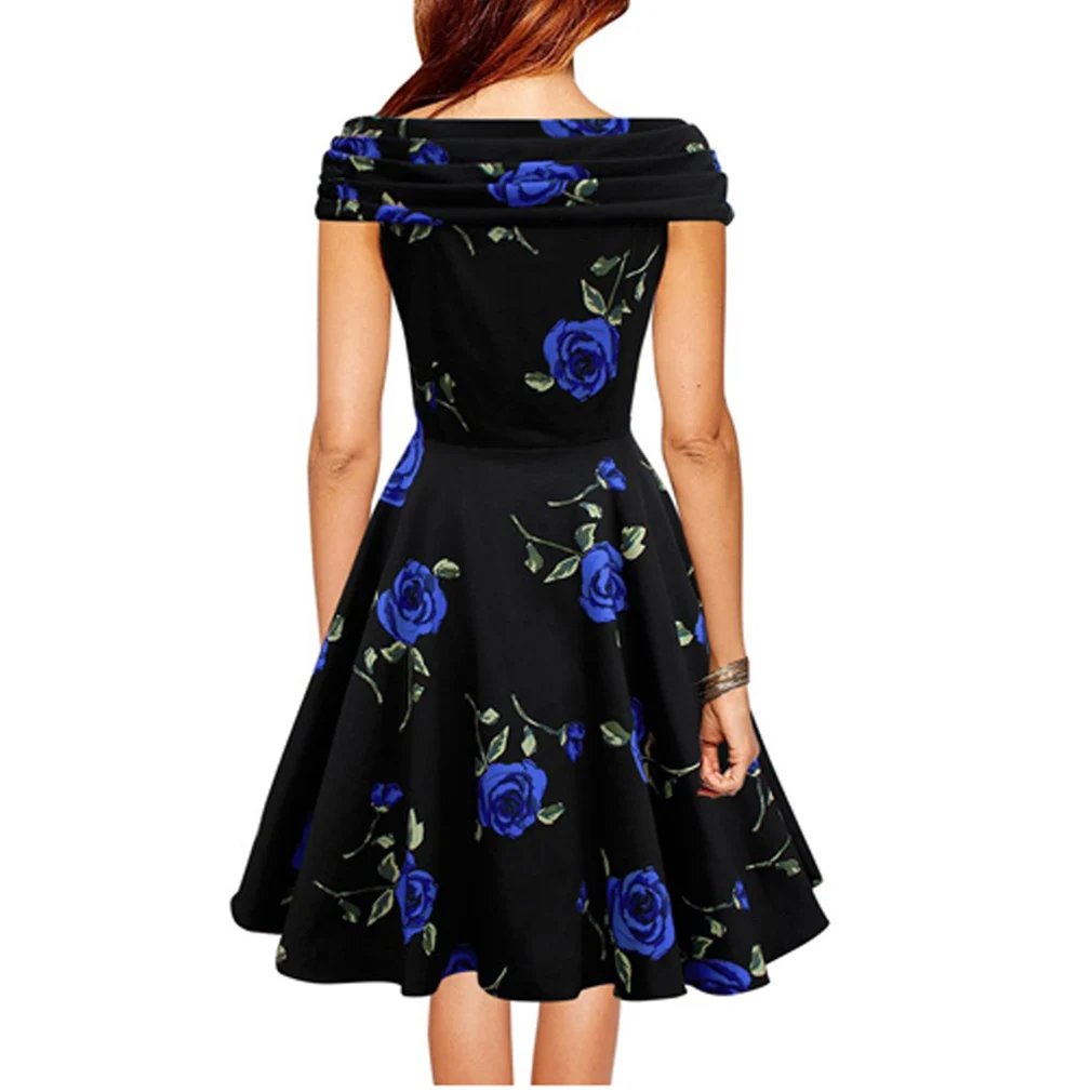 Женщины Элегантный Роуз цветочные Печати 50 s 60 Одри Урожай Ретро Dress Рокабилли