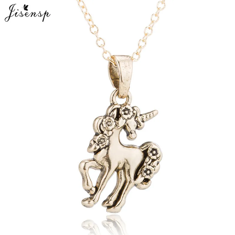 Jisensp New Cute Animal Unicorn Necklaces &amp Pendants Ancient Bronze Trendy Jewelry Clavicle Chain Necklace collares de moda 2018 |