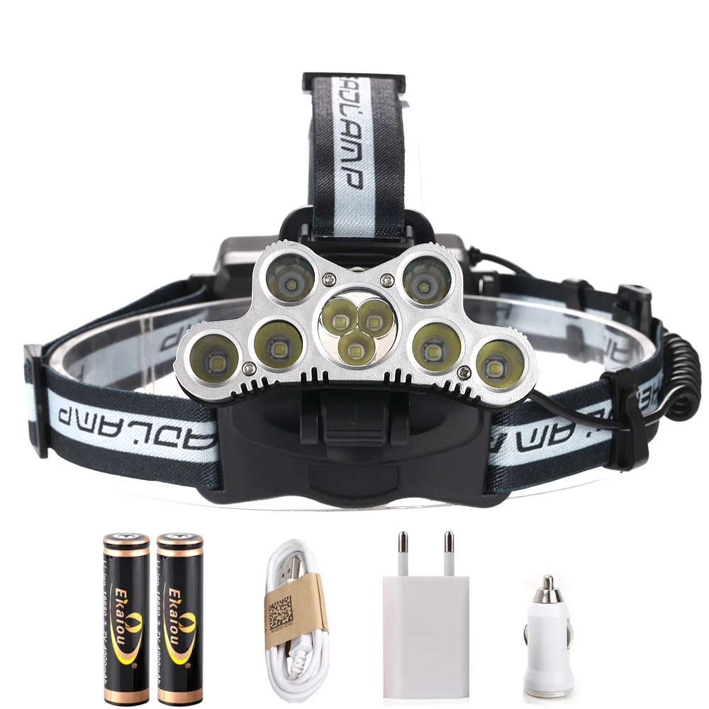 Новинка 9 x XM-L T6 + 2 * R5 USB светодиодный перезаряжаемый Головной фонарь высокая