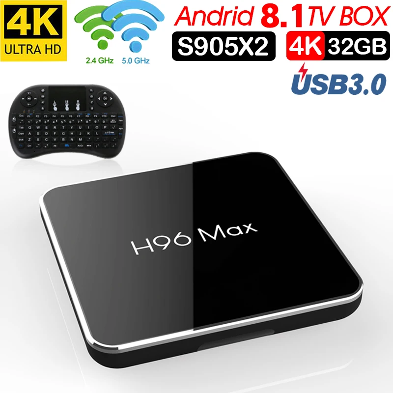 H96Max Смарт ТВ коробка Android 8 1 Amlogic S905X2 LPDDR4 Четырехъядерный 4 ГБ 32 2 ГГц и 5 wifi BT 100 м k