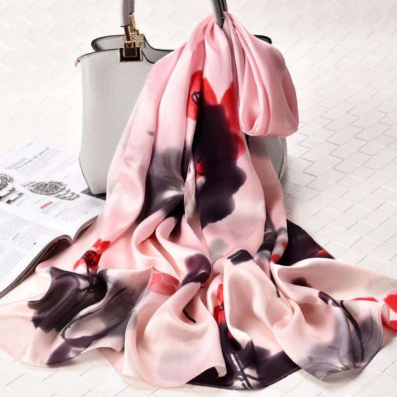 Шарф из 100% натурального шелка женский длинный шарф с принтом Bufandas |