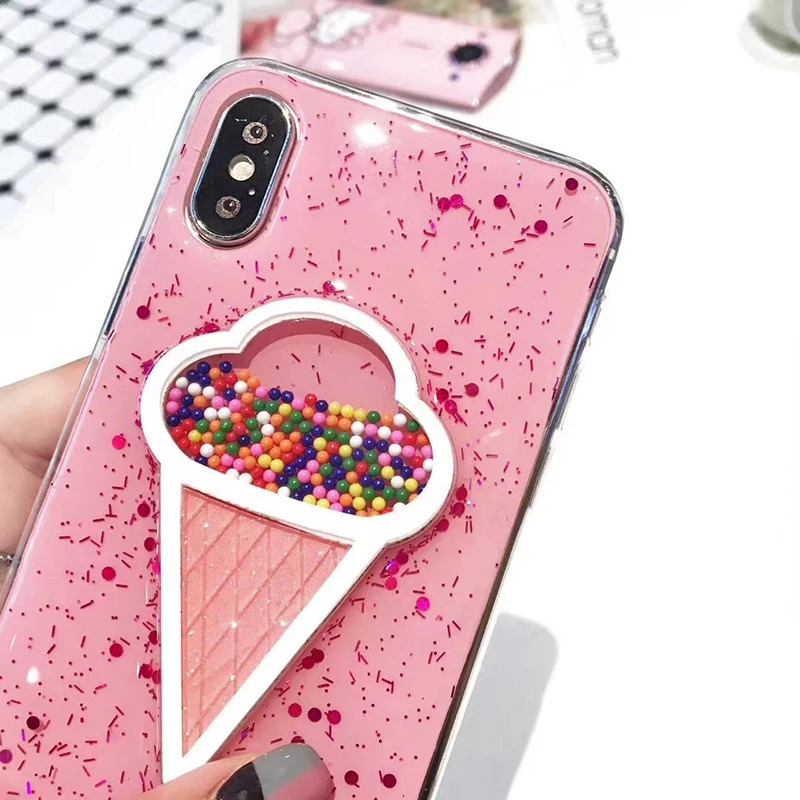 Для iphone 6 6s 3D розовый Мороженое пайетки ТПУ чехол для плюс с сияющими блестками