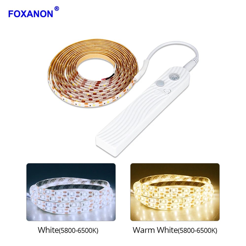 

Foxanon светодиодный ночник с датчиком движения PIR 2835SMD батарея светодиодная лента для кухни, спальни, детской лампы