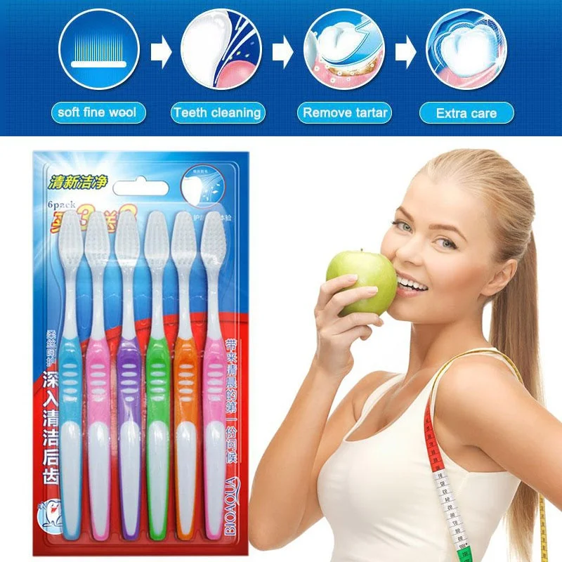 Взрослых 6 шт. мягкий мех Зубная щётка зуб для ухода за зубами глубокое очищение