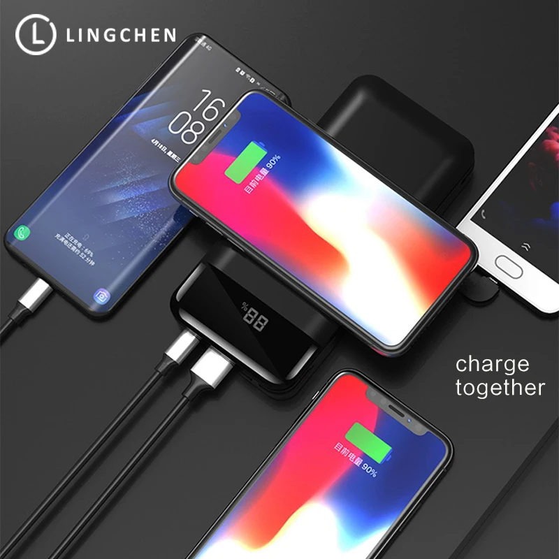 LINGCHEN Qi Беспроводное зарядное устройство power Bank 20000 мАч портативное Внешнее для