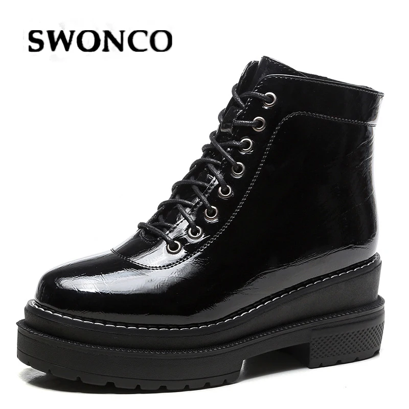 

SWONCO Warm Shoes Women Ankle Boots Platform Wedge Casual Shoes Female 2019 Auutmn/winter Snow Boots Female Shoes Black Sneakers