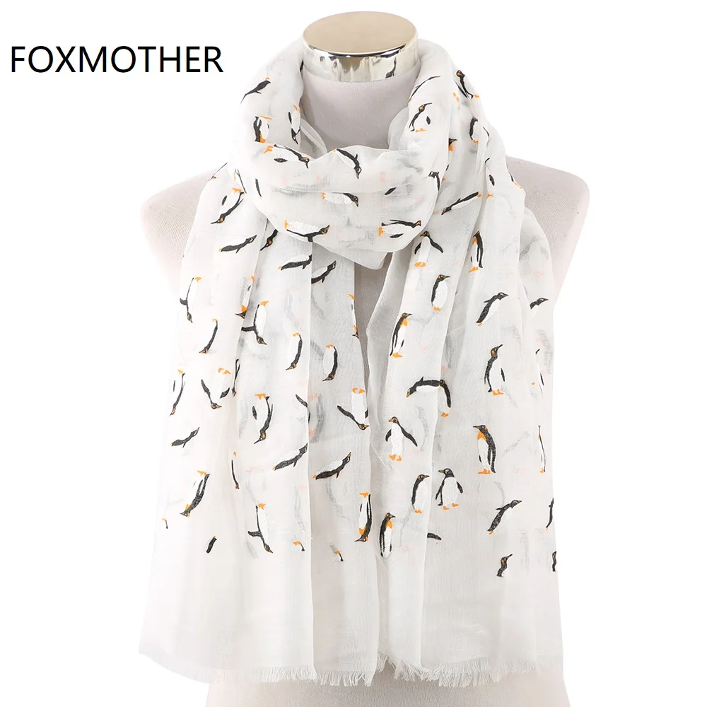 Шарф FOXMOTHER с рисунком пингвина новый дизайн шарфы принтом из пены платок для