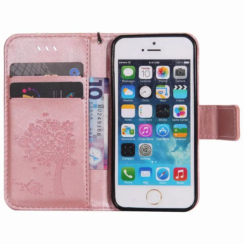 Для Coque iPhone 5S чехол Флип кожаный кошелек держатель для карт чехол для телефона для iPhone 5 чехол 3D кошка дерево телефон сумка для iPhone SE 5 5S