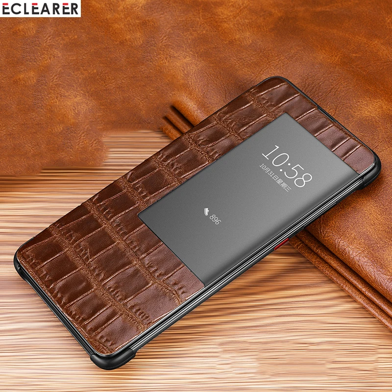Умный флип-чехол с функцией автоматического сна для huawei mate 20/20 Pro/20 Lite, роскошный чехол из натуральной кожи с крокодиловым узором