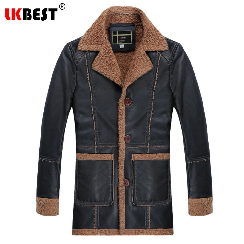 LKBEST 2019 Ретро зимняя кожаная куртка мужская Толстая Повседневная и пальто
