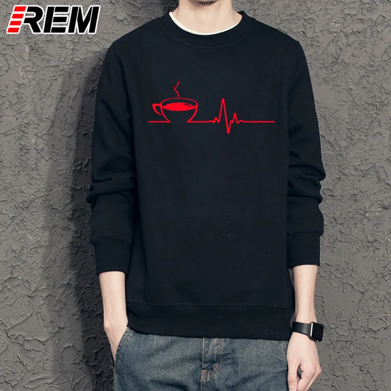 

REM Coffee Heartbeat Gift Sweatshirts Men's HoodiesNo Buckle Clothes Cotton Simple long-Sleeved Online Shop Sweatshirts