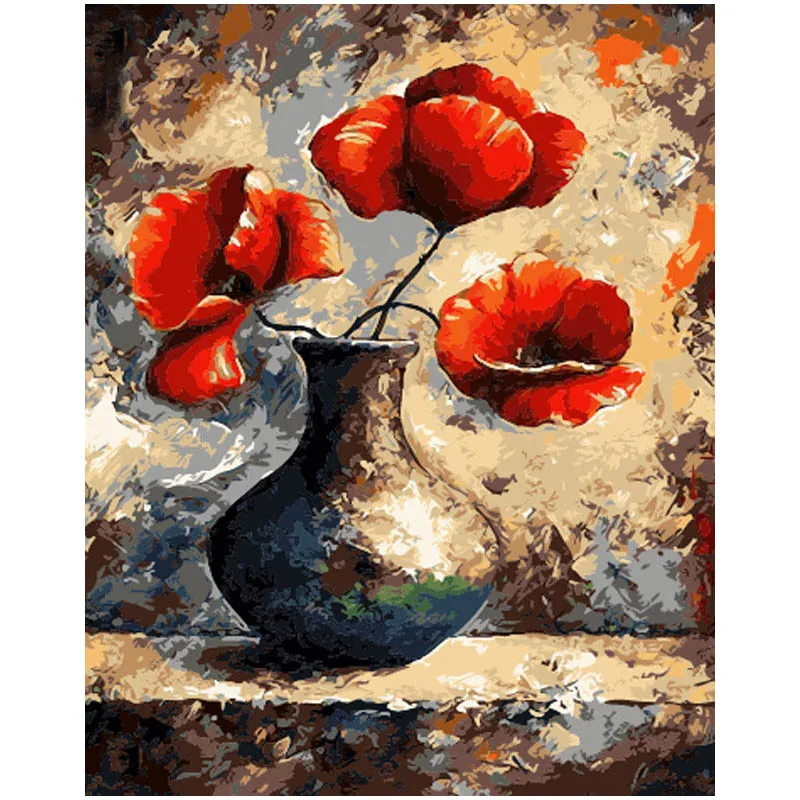DIY oil painting paint by number canvas picture home wall decor red flowers drawing coloring craft numbers | Дом и сад