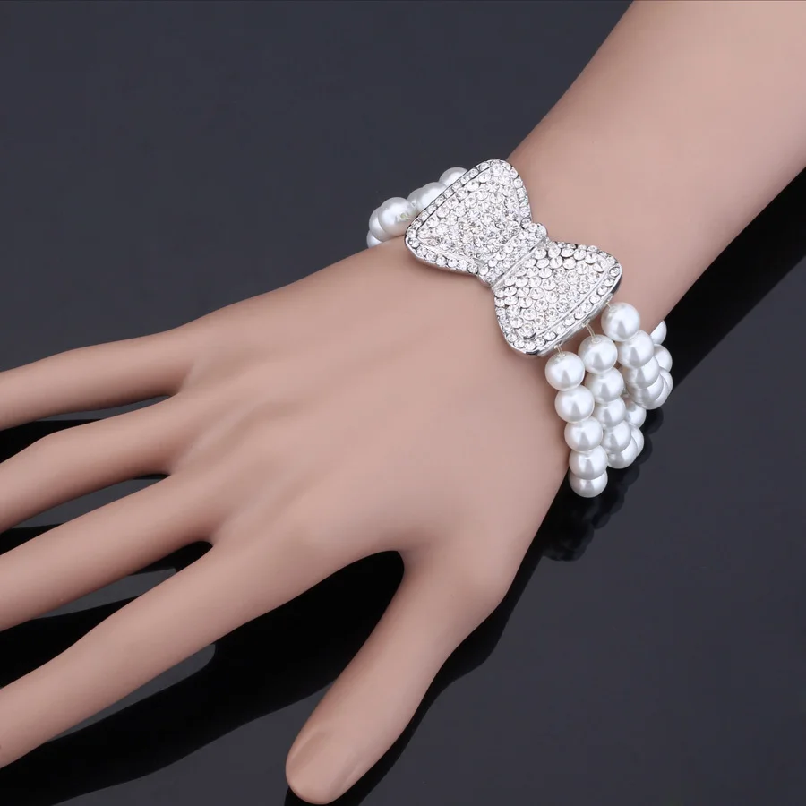 Жемчужные Ювелирные наборы для женщин Бусы Многослойные ожерелья браслет стразы