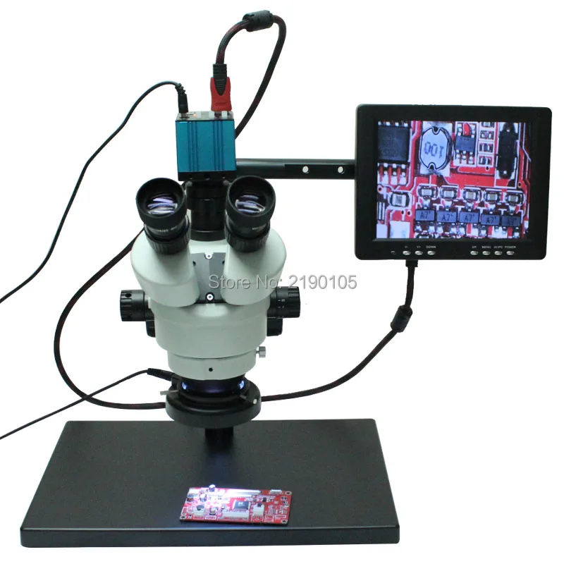 

Непрерывный зум бинокулярный визуальный 7-45X Тринокулярный Стерео микроскоп + 1080P HDMI HD USB микроскоп камера + 8 "HD монитор + держатель