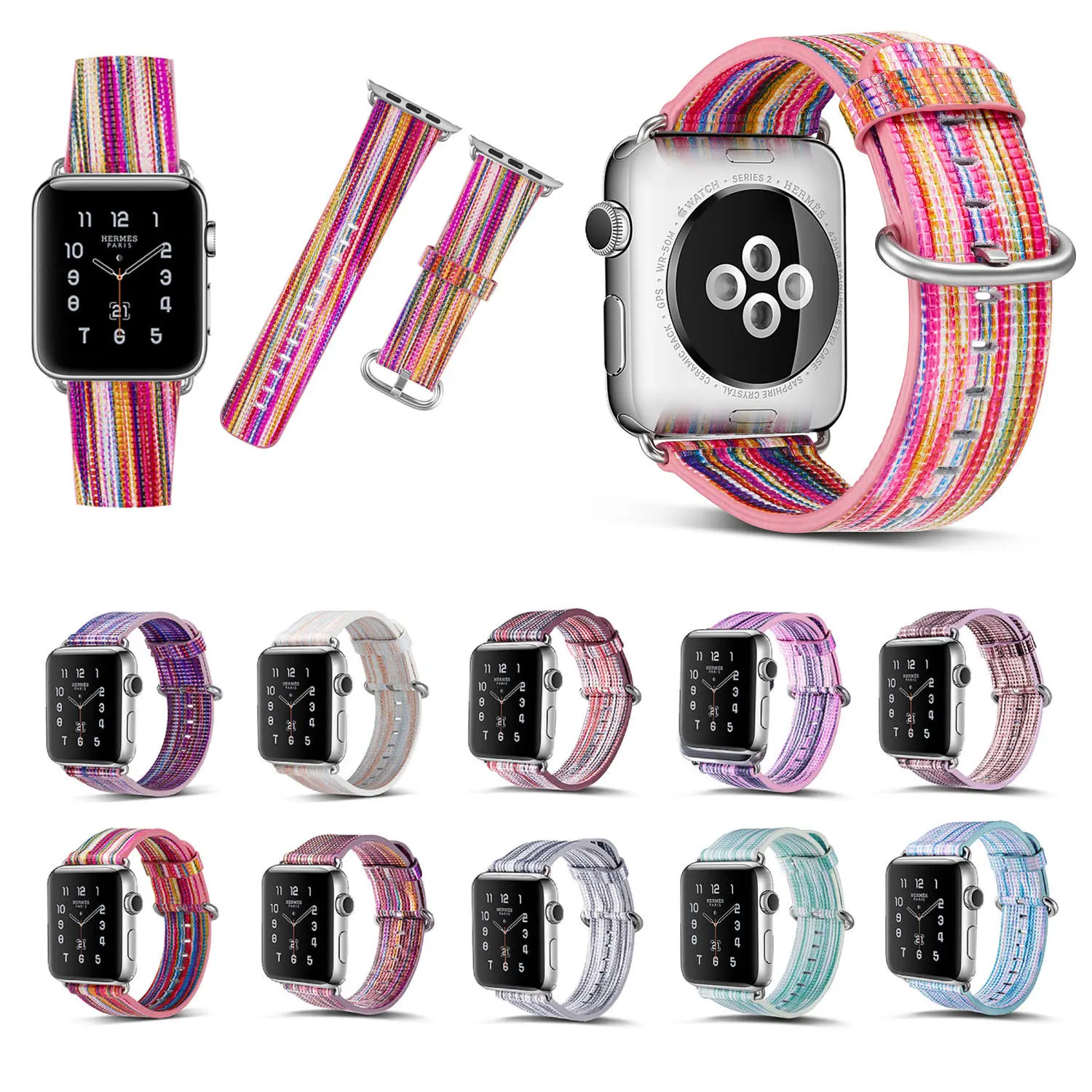 Красочные Радуга в полоску с Ремешок для Apple Watch ремень Пояса из натуральной кожи ремешок для iwatch серии 3 2 1 браслет 42 мм 38 мм