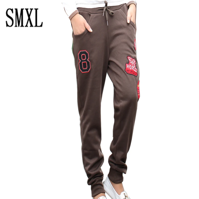 smxl Lady Casual Pants Female Fleece Sweatshirt Trousers New Women Stretch Cotton pants Loose Feet Ankle Length |