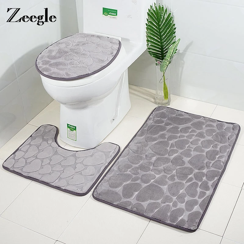 

Zeegle коврик для ванной комнаты, коврик для ванной, коврики для туалета, набор абсорбирующих 3D рельефных ковриков для ванной комнаты, крышка д...