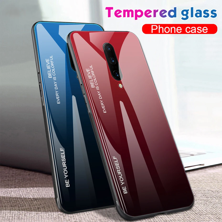 

50pcs/lot Gradient Tempered Glass Phone back case For Oneplus 7 7T pro 6 6T 5T