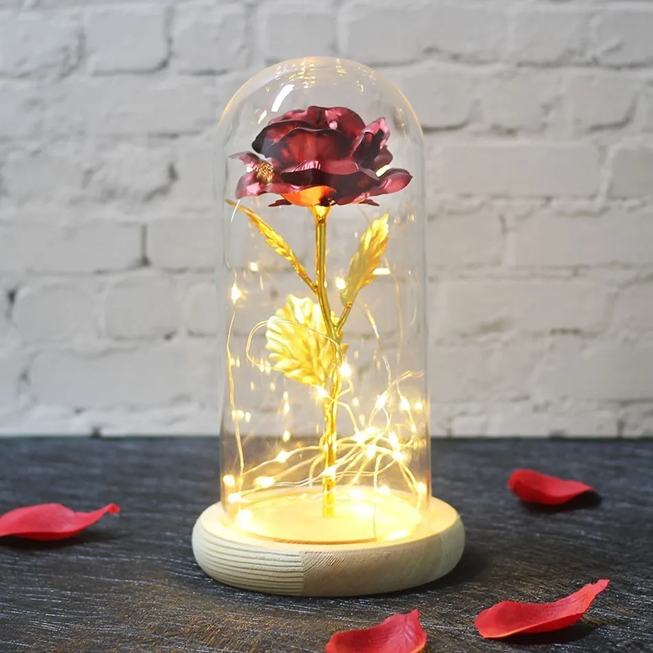 Red Новая Красавица и Чудовище Роза, Роза в стеклянном куполе, красная роза, сохраненная Роза, Belle Rose, специальный романтический подарок на день рождения - Цвет: Red