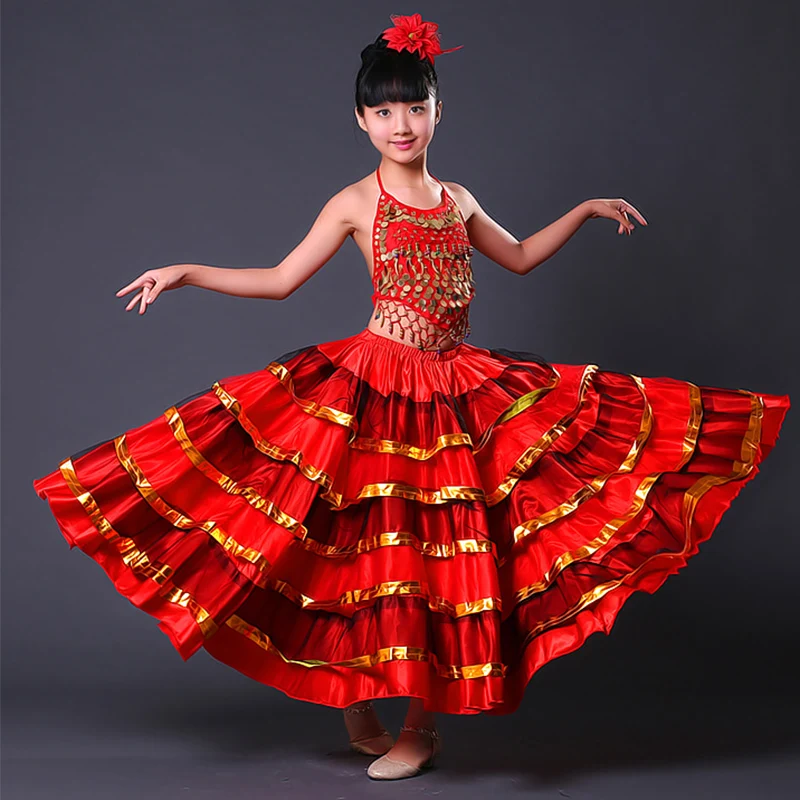 Красные юбки Flamenco детская длинная юбка для соревнований одежда бальной комнаты