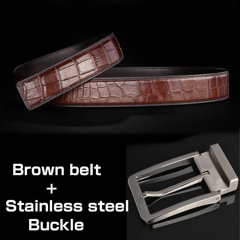 brown with buckle McParko ремень из крокодиловой кожи, мужской ремень из натуральной кожи, 3,8 см, драгоценная кожа аллигатора, поясной ремень без пряжки, роскошный подарок для мужчин - Цвет: brown with buckle