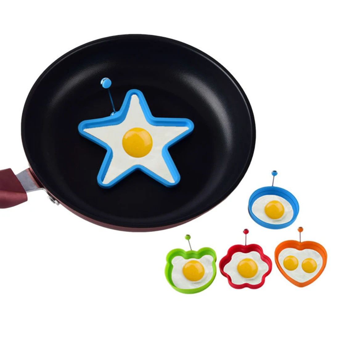 

Hot sale 5 Types Breakfast Creative Silicone Multi Type Egg Mold Fried Egg Mold Pancake Mold Kids DIY cooking tools