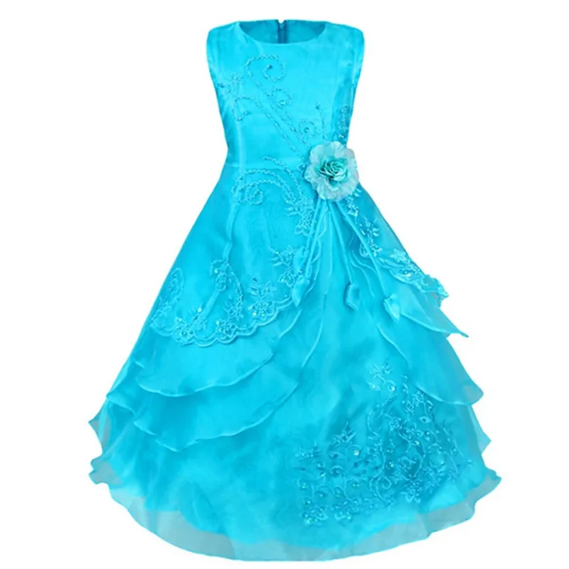 Girl Party Dress with Hoop Kid Embroidered Formal Bridesmaid Wedding Graduation Gown Christmas Princess Girls Dresses | Детская одежда