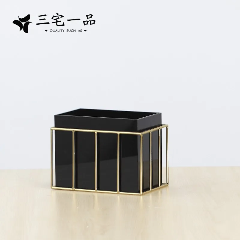 Minimalist Black Titanium Gold Border Acrylic Square Simple Geometry Modern Living Room Desktop Flower Vase | Дом и сад