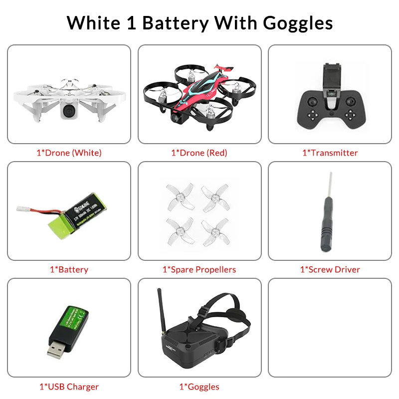 WhitewithGoggles 1B Eachine E013 Plus микро FPV гоночный Дрон анти-черепаха режим с 5,8G 48CH 1000TVL камера VR006 очки - Цвет: WhitewithGoggles 1B