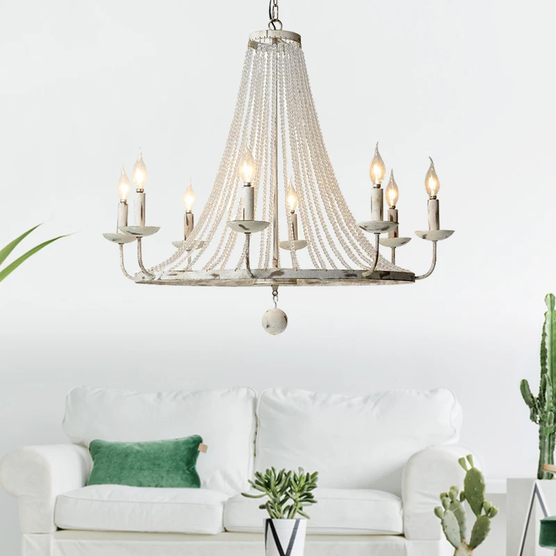 American country retro wrought iron living room dining chandelier French atmosphere creative bedroom crystal | Лампы и освещение