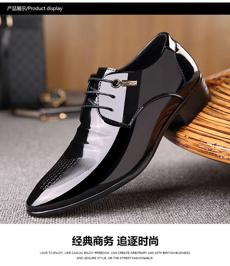 Мужская деловая обувь; Черная Лаковая кожаная обувь; мужская новая популярная обувь; Летняя мужская обувь в британском стиле с острым носком