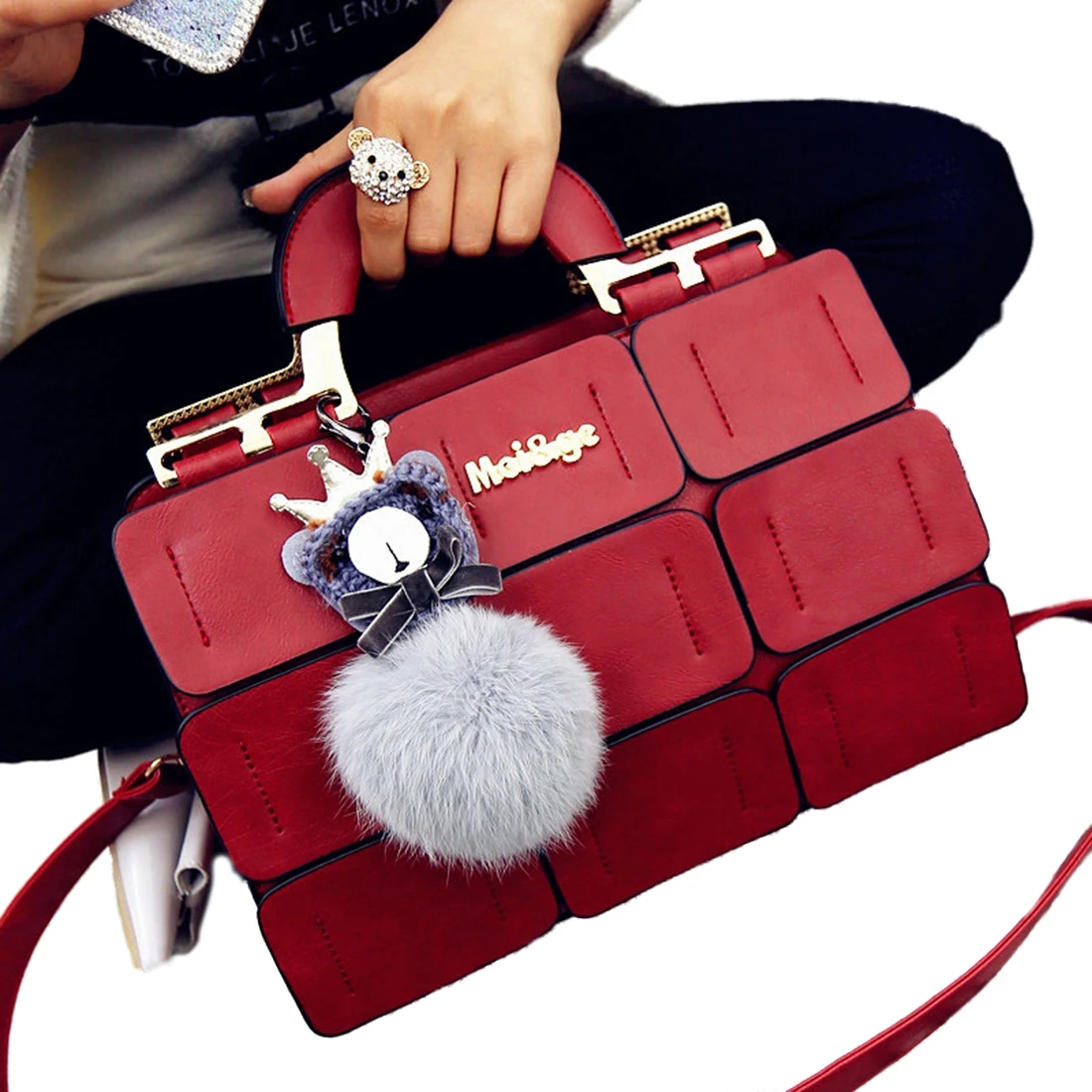 Известный Женщины Бренды шва Бостон сумка склонны женская искусственная кожа