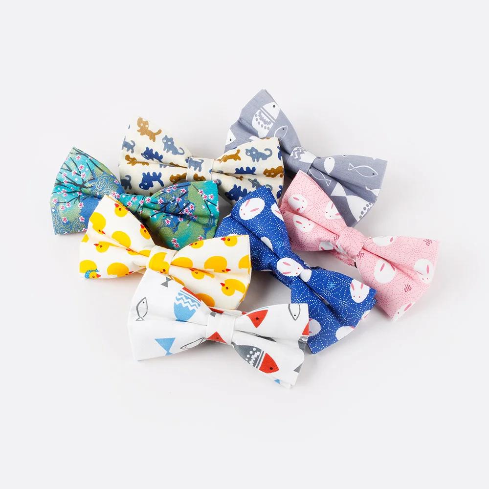 

Men's Bow Tie Adjustable 100% Cotton Butterfly Cravat Animal Cat Fish Duck Print Bowtie Bows Male Accessories