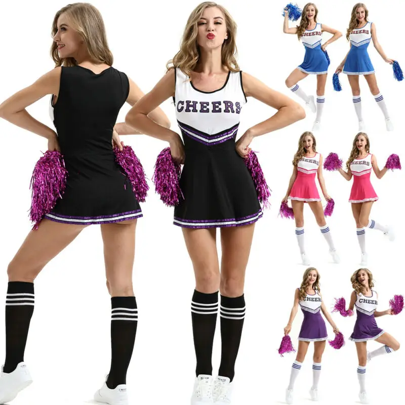 

Ladies Cheerleader Costume School Girl Outfits Fancy Dress Cheer Leader Uniform Letter Fashion Sleeveless Dresses For Dance Wear