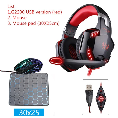 G2200 R 30X25 KOTION каждый G2200 USB наушники вибрации 7,1 объемный звук и G2000 3,5 мм стерео игровая гарнитура светильник наушники для компьютера - Цвет: G2200 R 30X25