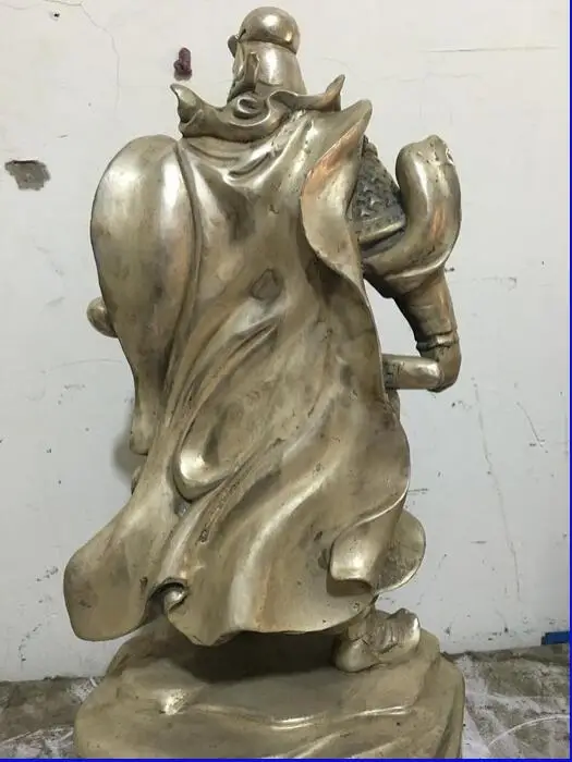 15&quot Chinese Folk Silver carved Dragon Kuan Kung Guan Gong GuanYu warrior statue | Дом и сад