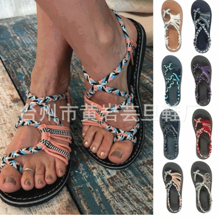 Женские босоножки с ремешком на щиколотке разноцветные сандалии в римском