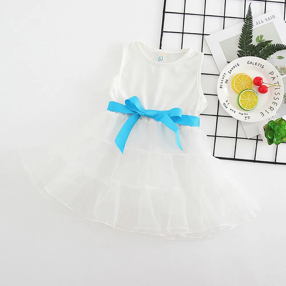 LONSANT Baby Girl Dress Infant Kid Solid Bowknot Yarn Princess Sleeveless lovely Children Girls summer fashion Clothes | Мать и ребенок