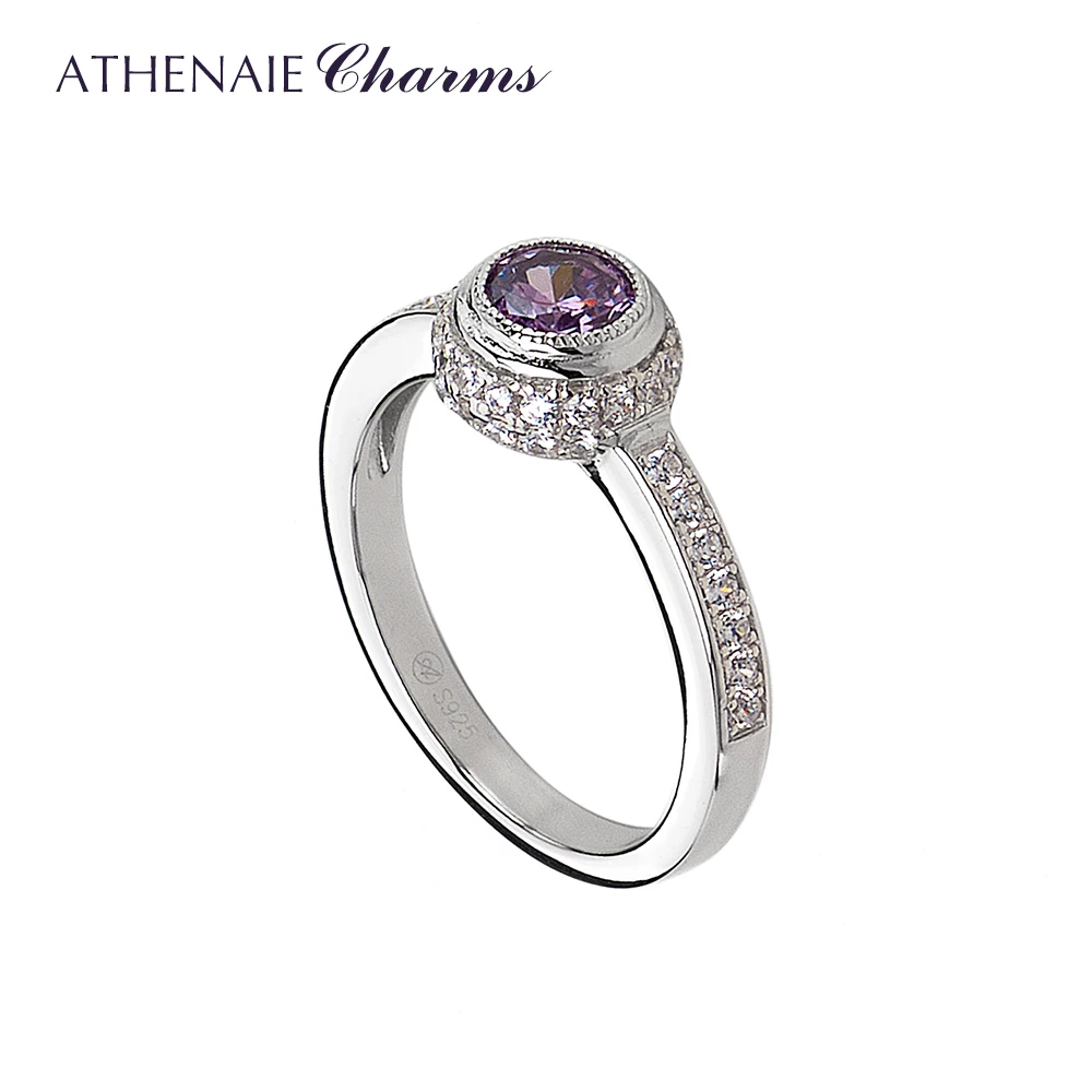 ATHENAIE, классические кольца, Аутентичные, 925 пробы, серебряные, светящиеся, фиолетовые, CZ, кольцо на палец для женщин, свадебные, Обручальные, ювелирные изделия